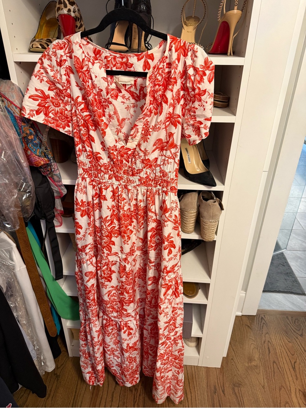 Anthropologie Somerset White Maxi Dress with Red Floral Print